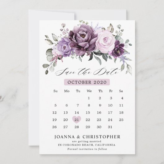 Shades of Dusty Paars Blooms Moody Floral Wedding Save The Date (Voorkant)