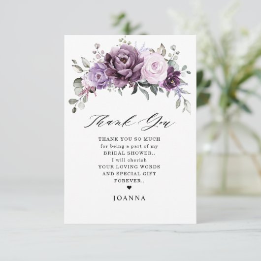 Shades of Dusty Paars Blooms Moody Vrijgezellenfee Bedankkaart (Staand voorkant)