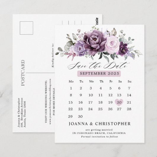 Shades of Dusty Paars Calendar Save the date Briefkaart (Voorkant / Achterkant)