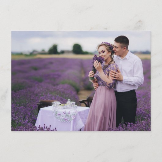 Shades of Dusty Paarse Bloemen Bruiloft Details Informatiekaartje (Achterkant)