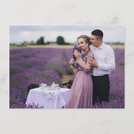 Shades of Dusty Paarse Bloemen Bruiloft Details Informatiekaartje (Achterkant)