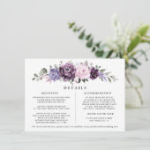 Shades of Dusty Paarse Bloemen Bruiloft Details Informatiekaartje (Staand voorkant)
