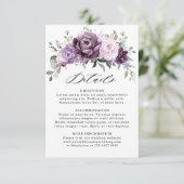 Shades of Dusty Paarse Bloom Bloemen Bruiloft Deta Informatiekaartje (Staand voorkant)