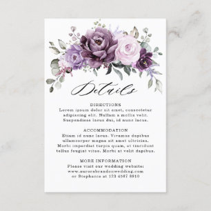 Shades of Dusty Paarse Bloom Bloemen Bruiloft Deta Informatiekaartje