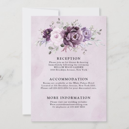 Shades of Dusty Paarse Blooms Alles in één bruilof Kaart (Achterkant)