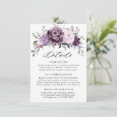 Shades of Dusty Paarse Blooms Bruiloft Details Informatiekaartje (Staand voorkant)