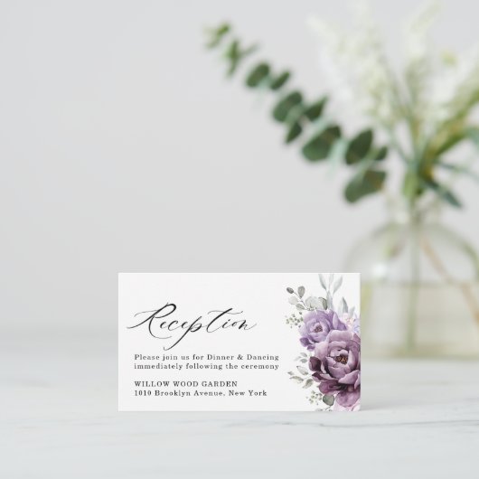 Shades of Dusty Paarse Blooms bruiloft receptie Informatiekaartje (Staand voorkant)