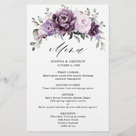Shades of Dusty Paarse Blooms Floral Wedding Menu