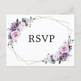 Shades of Dusty Paarse Blooms Geometric RSVP Briefkaart