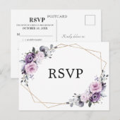 Shades of Dusty Paarse Blooms Geometric RSVP Briefkaart (Voorkant / Achterkant)