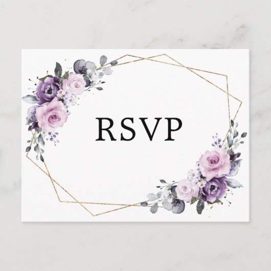 Shades of Dusty Paarse Blooms Geometric RSVP Briefkaart (Voorkant)