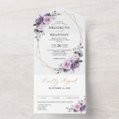 Shades of Dusty Paarse Blooms Geometric Wedding All In One Uitnodiging (Binnen)