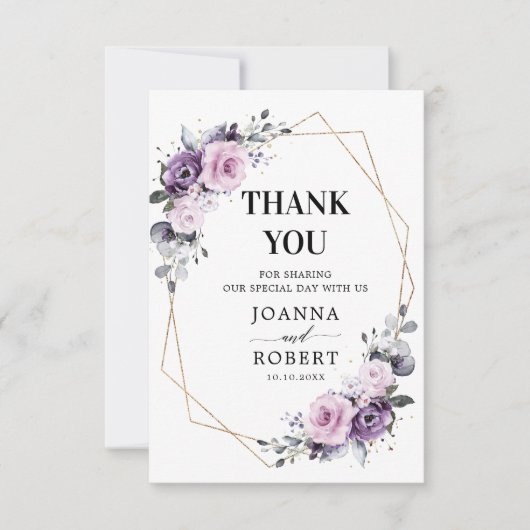 Shades of Dusty Paarse Blooms Geometric Wedding Bedankkaart (Voorkant)
