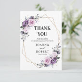Shades of Dusty Paarse Blooms Geometric Wedding Bedankkaart (Staand voorkant)