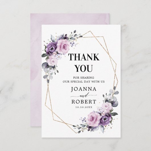 Shades of Dusty Paarse Blooms Geometric Wedding Bedankkaart (Voorkant / Achterkant)