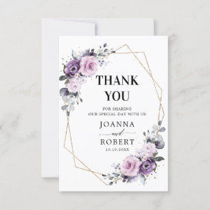 Shades of Dusty Paarse Blooms Geometric Wedding Bedankkaart