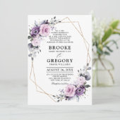 Shades of Dusty Paarse Blooms Geometric Wedding Kaart (Staand voorkant)