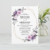 Shades of Dusty Paarse Blooms Geometric Wedding Kaart (Staand voorkant)
