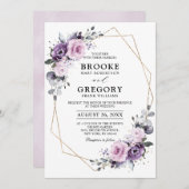Shades of Dusty Paarse Blooms Geometric Wedding Kaart (Voorkant / Achterkant)