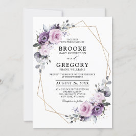 Shades of Dusty Paarse Blooms Geometric Wedding Kaart