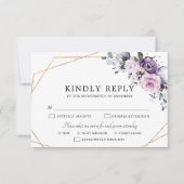 Shades of Dusty Paarse Blooms Geometric Wedding RS RSVP Kaartje (Voorkant)