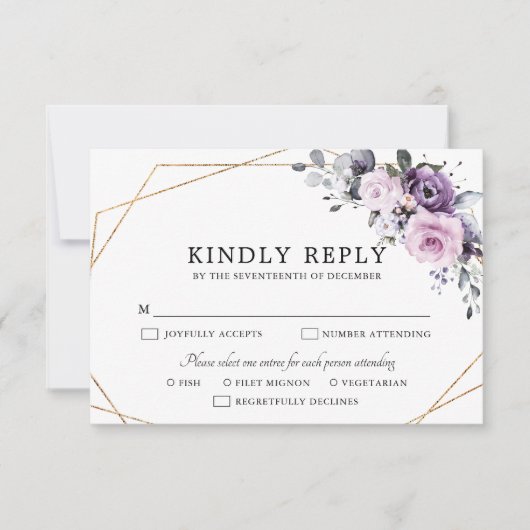 Shades of Dusty Paarse Blooms Geometric Wedding RS RSVP Kaartje (Voorkant)