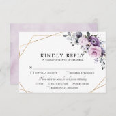 Shades of Dusty Paarse Blooms Geometric Wedding RS RSVP Kaartje (Voorkant / Achterkant)