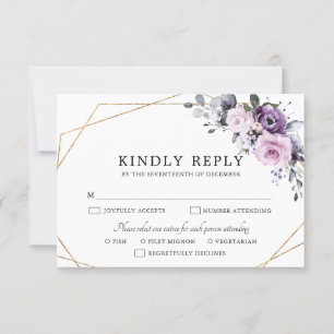 Shades of Dusty Paarse Blooms Geometric Wedding RS RSVP Kaartje