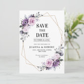 Shades of Dusty Paarse Blooms Geometric Wedding Sa Save The Date (Staand voorkant)