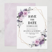 Shades of Dusty Paarse Blooms Geometric Wedding Sa Save The Date (Voorkant / Achterkant)