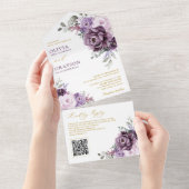 Shades of Dusty Paarse Blooms Gouden Bloemen Bruil All In One Uitnodiging (Afscheurbaar)