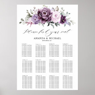 Shades of Dusty Paarse Blooms Guest Seating Chart Poster