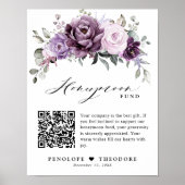 Shades of Dusty Paarse Blooms Honeymoon Fund Sign Poster (Voorkant)