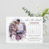 Shades of Dusty Paarse Blooms Moody Calendar Save The Date (Staand voorkant)