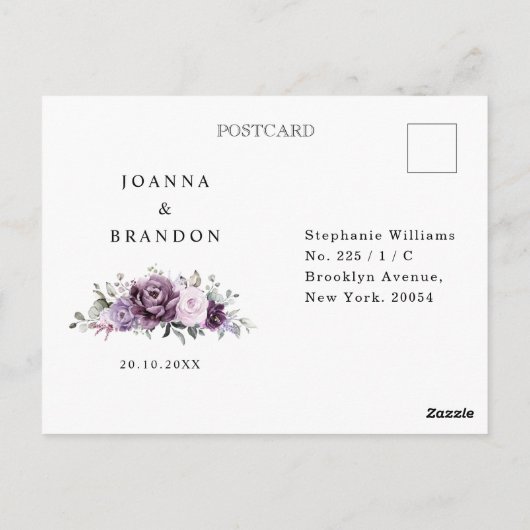 Shades of Dusty Paarse Blooms Moody Floral RSVP Briefkaart (Achterkant)