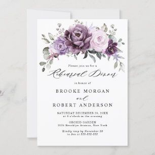 Shades of Dusty Paarse Blooms Rehearsal Dinner Kaart