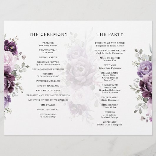 Shades of Dusty Paarse Blooms Wedding Programme (Achterkant)