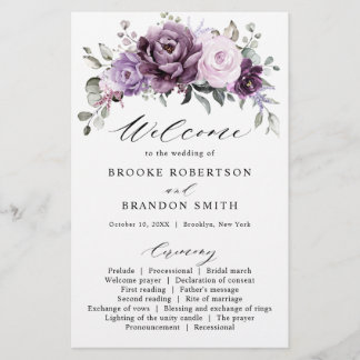 Shades of Dusty Paarse Blooms Wedding Programme