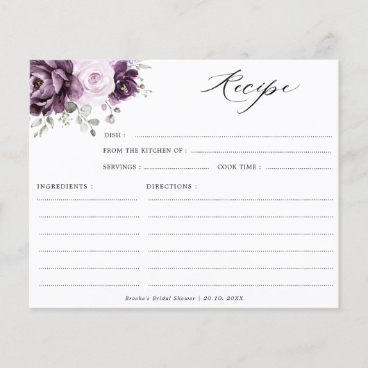 Shades of Dusty Paarse Blooms Wedding Recipe card (Voorkant)