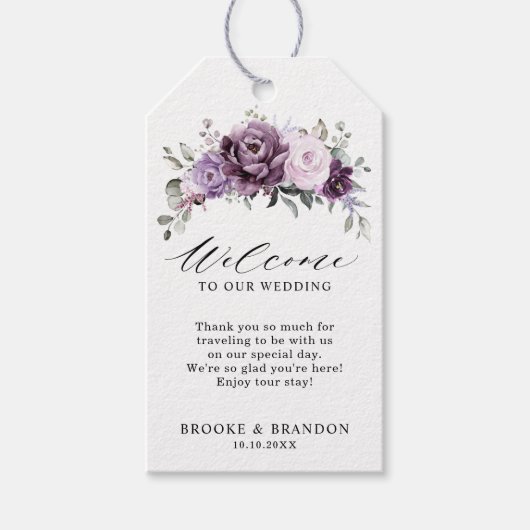 Shades of Dusty Paarse Blooms Wedding Welcome Cadeaulabel (Voorkant)