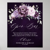 Shades of Dusty Paarse Bruiloft Open Bar Teken Poster (Voorkant)