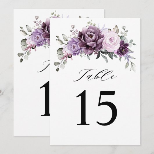 Shades of Dusty Paarse Trouwtafel Nummer Kaart (Voorkant / Achterkant)
