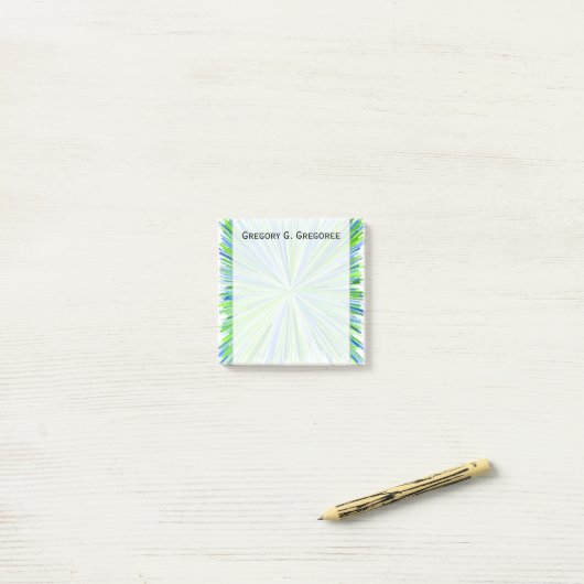 Shades of Green and Blue Line Burst Pattern + Name Post-it® Notes (Op bureau)