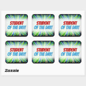 Shades of Green and Blue Line Burst Pattern Vierkante Sticker (Vel)