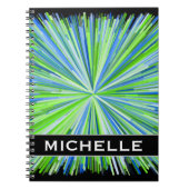 Shades of Green/Blue Line Burst Pattern + Name Notitieboek (Voorkant)