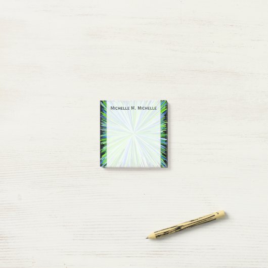 Shades of Green/Blue Line Burst Pattern + Name Post-it® Notes (Op bureau)