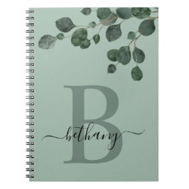 Shades of Green Eucalyptus Botanical Monogram Notitieboek