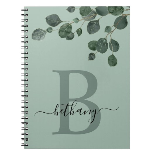 Shades of Green Eucalyptus Botanical Monogram Notitieboek (Voorkant)