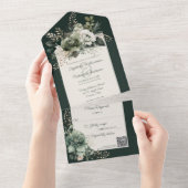 Shades of Green Floral QR-code All In One Uitnodiging (Afscheurbaar)