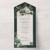 Shades of Green Floral QR-code All In One Uitnodiging (Binnen)